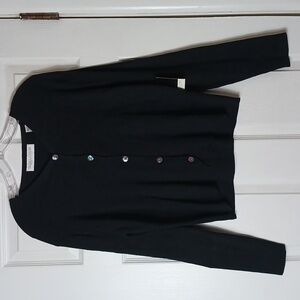 Valerie Stevens Pure Silk Black Cardigan Sweater Classy Preppy Work Wear Size L